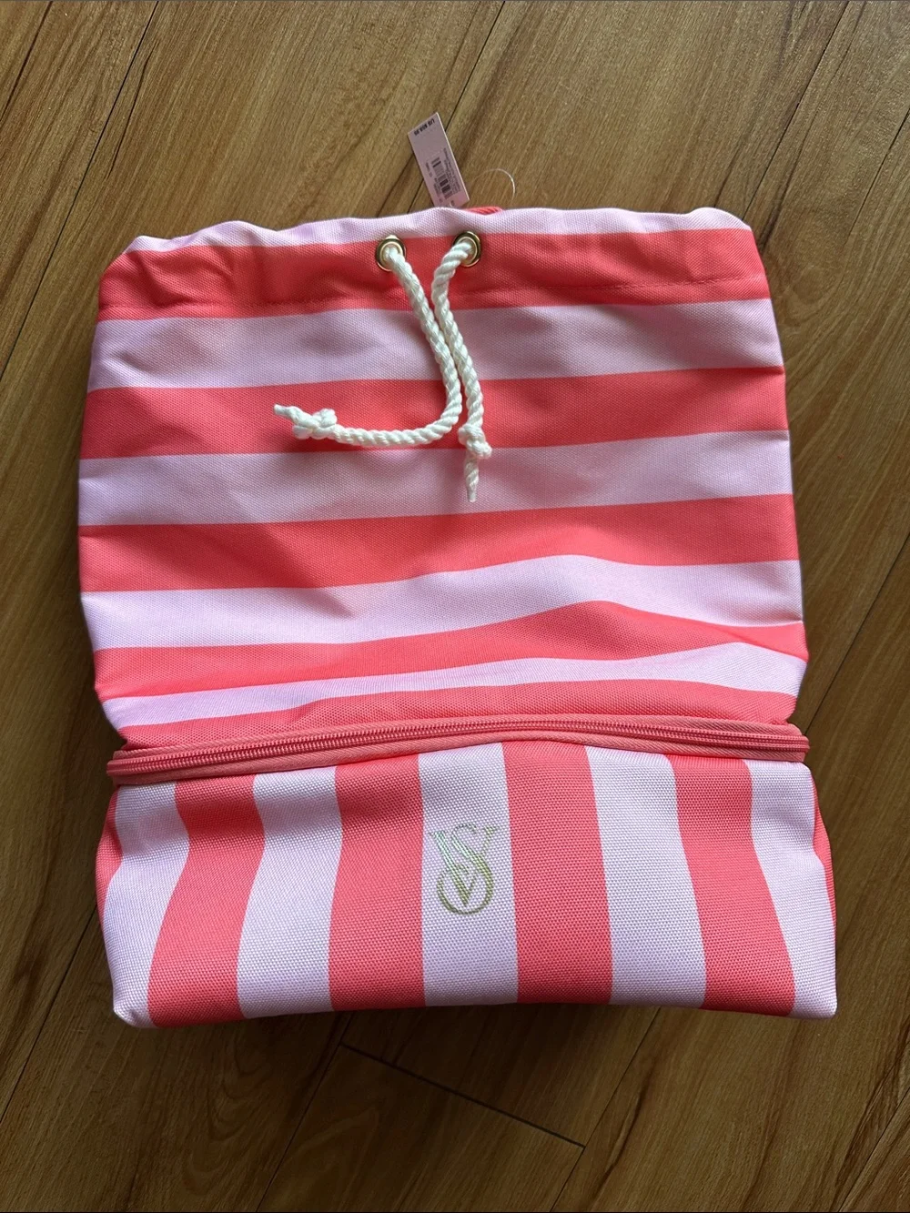 Victoria's Secret Coral and Light Pink Striped Insulated Cooler Bag Backpack - Picture 1 of 5